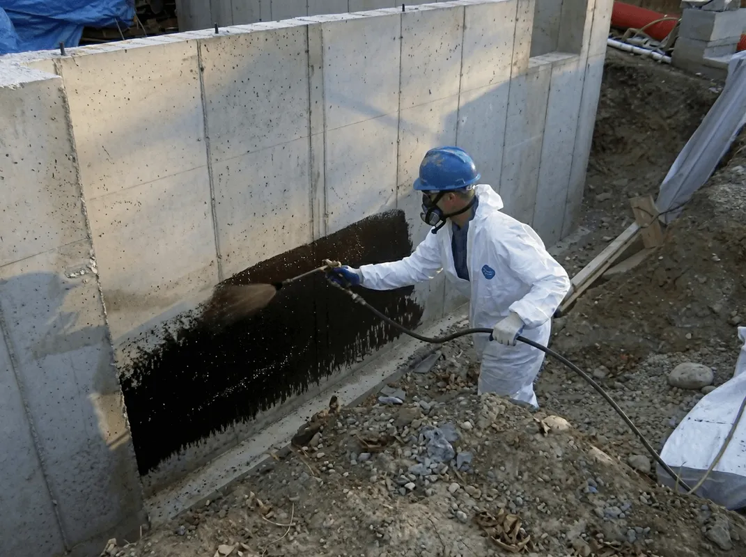 Professional waterproofing the exterior walls of the basement in Ann Arbor, MI